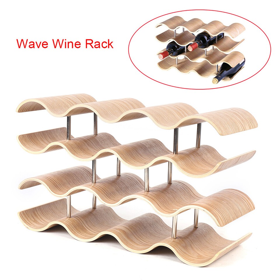Wooden Wave Wine Rack 4 Tier Grape Wine Holder Shelf