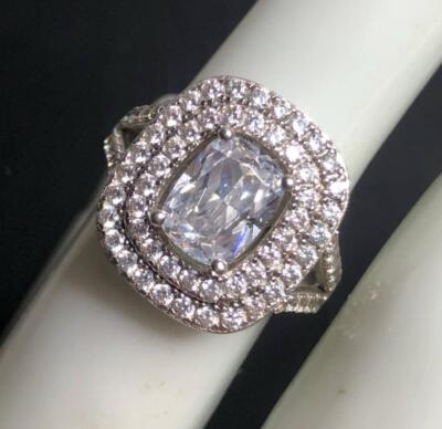 4430 Sterling Silber signiert 925 CW Kissenschliff CZ Halo Ring Gr. 5,5 4,7 Gramm