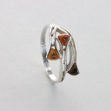 Triple Triangle BROWN BALTIC AMBER Ring 925 STERLING SILVER Poland 10e