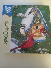 Springbok Winter Cottage 1000 Pcs Puzzle Cardinal Bird House Snow Christmas USED