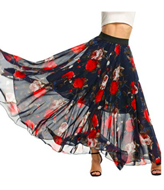 Meaneor Women Summer Elastic Waist Chiffon MAXI Floor Length BOHO CHIC Sz S