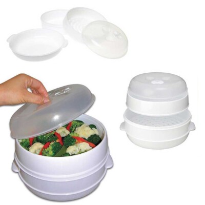 2 Ebenen Mikrowelle Gemüse Dampfgarer Herd Gesunde Pasta Reis Kochen Topf Pfanne
