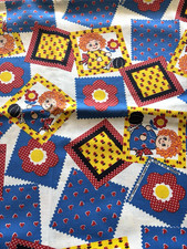 Vintage Raggedy Ann Fabric 1 Yd 35" x 45" Bright Patchwork Yellow Red Blue