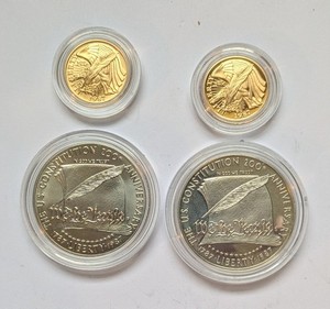 1987 U.S. Constitution 4 Coin Commemorative Set - 2 Gold 2 Silver Coins