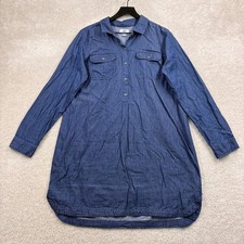 Old Navy Dress Womens Size Large Blue Chambray Long Sleeve Shift Shirt Cotton