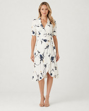 GANNI Dalton Crepe Vanilia Floral Kimono Wrap Midi Dress Size 38