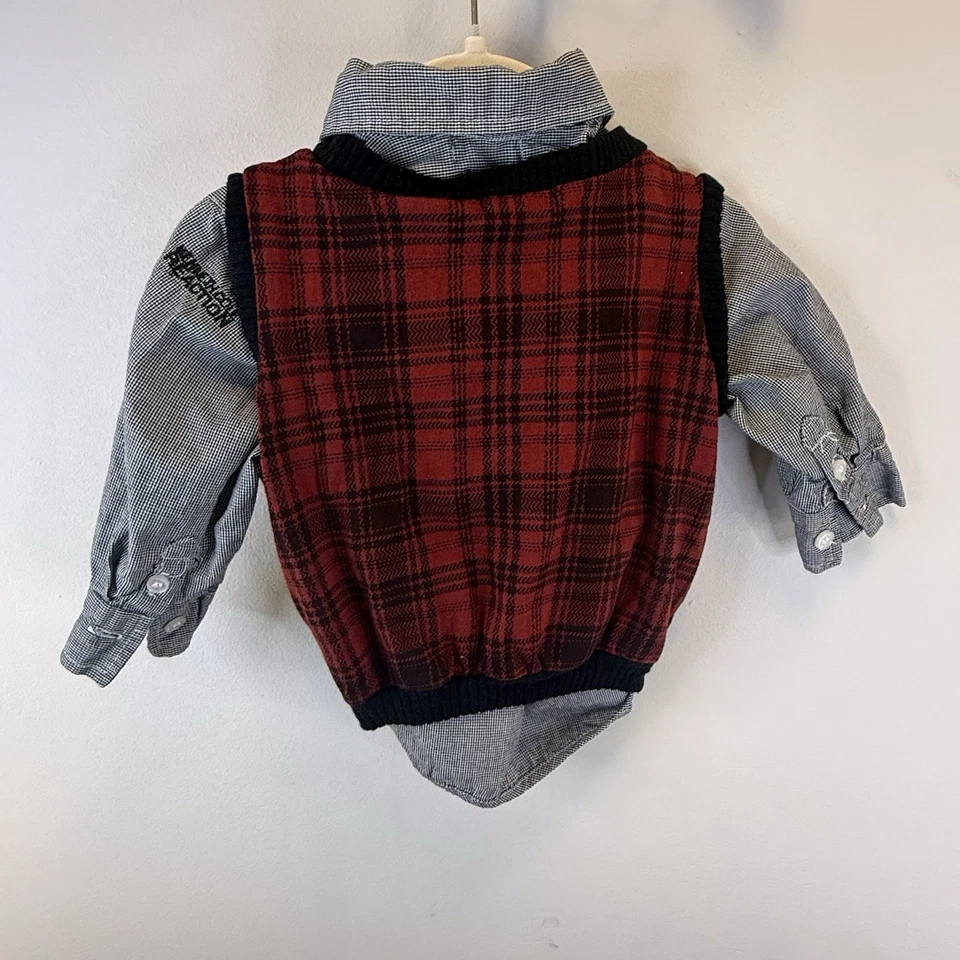 Kenneth Cole Reaction Dress Shirt sweater Vest Set Christmas Red 12 Months - Image 2 of 4