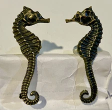 2 Sea Horse Cabinet Pull Set, Door Knob Handle, 2-7/8" x 1-1/8".  Bronze color