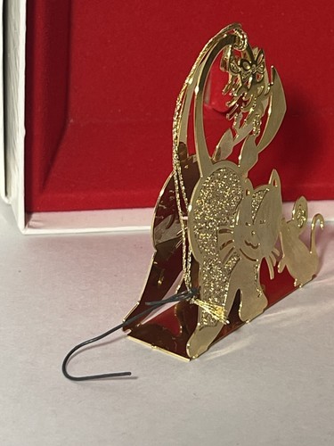 Vintage Lunt Cat Mouse Mistletoe Christmas Ornament Gold Plated Metal 1987 - Picture 6 of 10