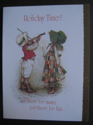 UNUSED 1978 vintage greeting card Holly Hobbie CHRISTMAS Prairie Girl Boy&Fiddle