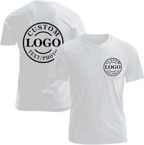 Custom Business Logo T-Shirt Front Back Upload Photo Text Logo 100% Cotton - product listing photo
