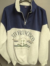 Vintage Made In USA San Francisco California Quarter Zip Blue Grey Sweatshirt XL