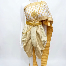 Dress Thai Traditional Accessories Women's Set White And Cream Embroidered Saron