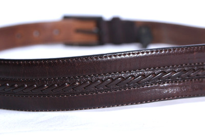 MEZLAN 4929 BROWN LEATHER STITCHES DESTAIL ANTIQUE BUCKLE BELT MEN'S 34