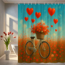 Floral Shower Curtain with Bicycle and Heart Balloons