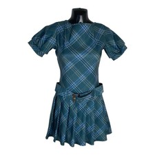 Pretty Little Thing Women's UK Size 8 Mini Dress Blue Check Pleated Belted 