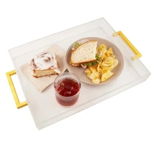 Acrylic Serving Tray with Gold Handles, 16" x 12" Decorative Tray for Coffee ...