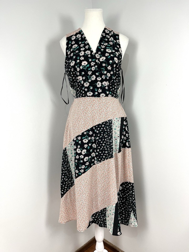 Monteau Los Angeles Lined Midi Wrap Dress Size M Pink Blue & Floral