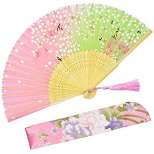 Hand Held Silk Folding Fans with Bamboo Frame - with a Fabric Sleeve Wzs-45