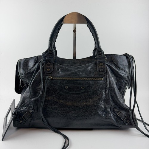 Auth Balenciaga Classic City Handbag Shoulderbag 2Way Bag Leather Black t78