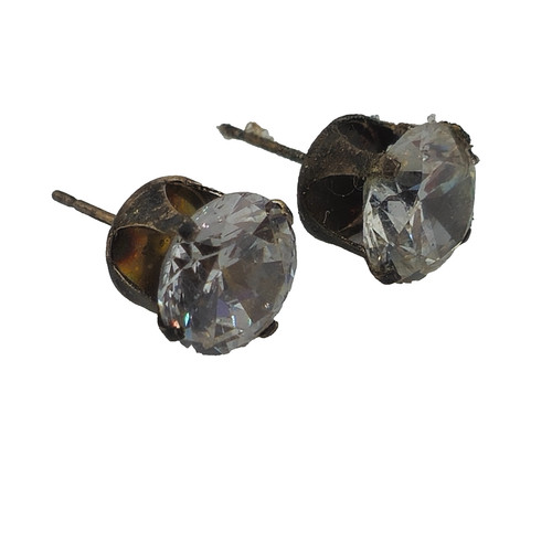 Sterling Silver 925 Stud Earrings Round Clear Stones Prong Set Classic