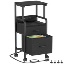 Printer Stand with Power Outlets & File Cabinet, 2 Tiers Rolling Printer Cart wi