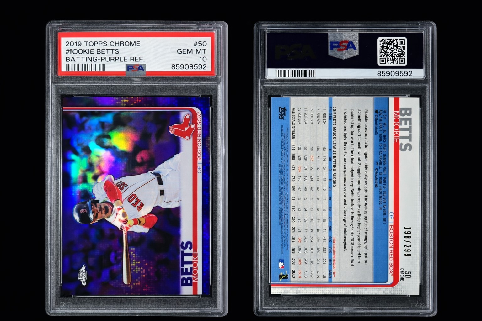 2019 Topps Chrome - Mookie Betts #50 Purple Refractor /299 PSA 10