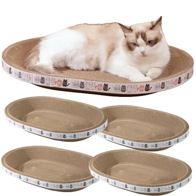 Large Cat Scratcher Bed | 4-Pack Oval Cardboard Lounge for Cats | 18.5 in x 12 i