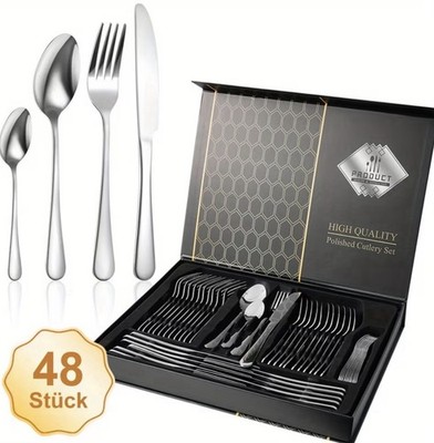 48-Piece Stainless Steel Flatware Set Gold or Silver Knives Forks Spoons