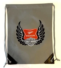 Harley Davidson Drawstring Bag Tote 15"x12" Lightweight Gray Fabric Rally Promo