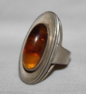 schöner 835er Silber Ring Fischland Bernstein Art Déco (11)