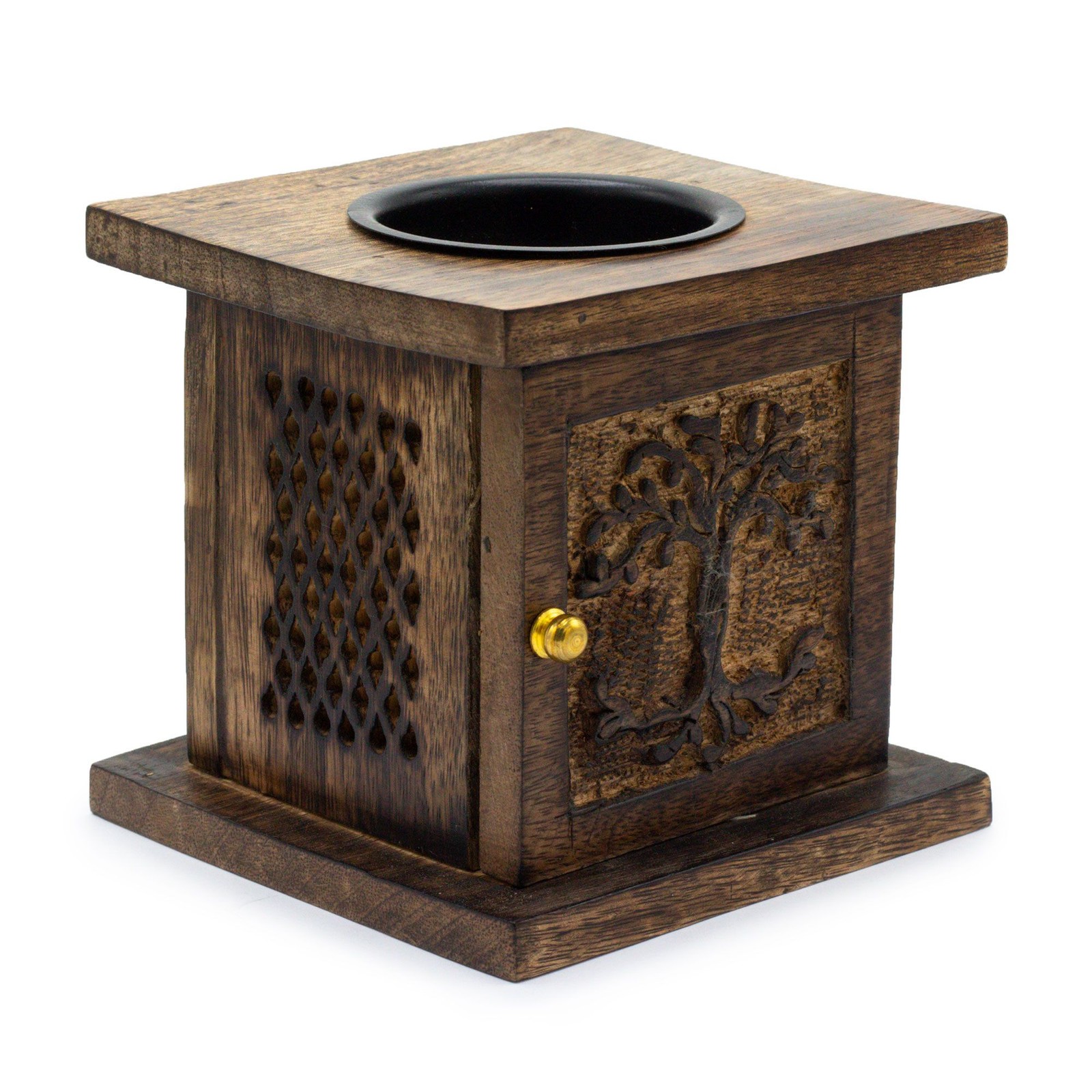 Mango wood Box Scented Oil Fragrance Incense Burner - Tree Of Life Design