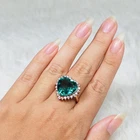 Lagoon Blue Tourmaline Heart 11.25Ct 925 Sterling Silver Rose Gold Rings Size 8
