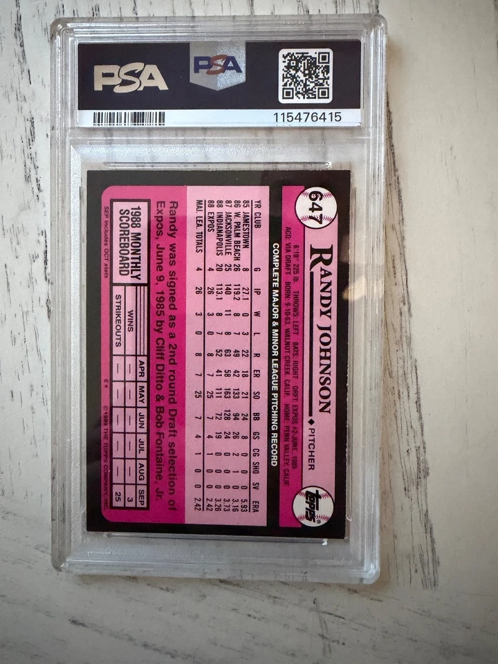 1989 Topps Tiffany #647 Randy Johnson Montreal Expos RC Rookie HOF PSA 8 - Imagem 2 de 2