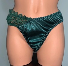 NEW Glossy Satin Lace XL 8 Hi Cut Bikini Panties Lace Inset at Hip