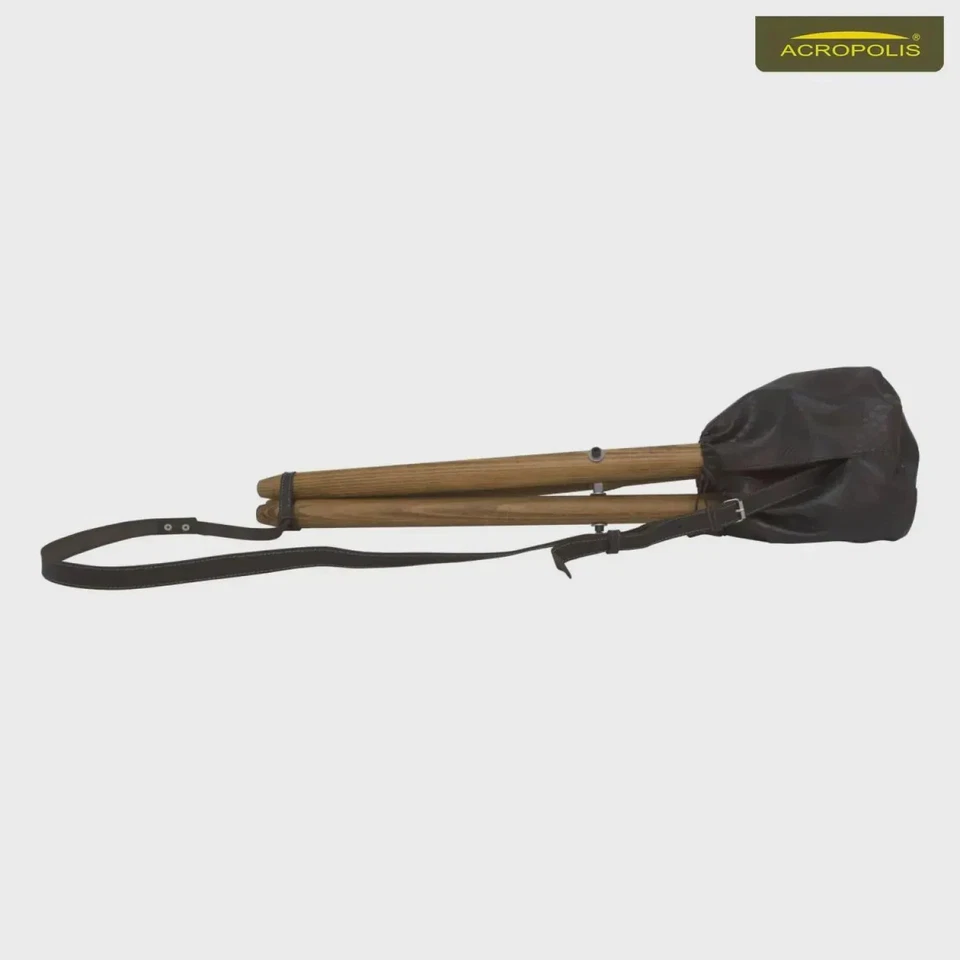 Folding Wooden Hunting Stool with Real Beaver Fur Seat - Image 3 of 4