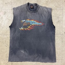 Harley Davidson Neon Eagle T Shirt 80s Vtg XL Faded Black Sleeveless Distressed