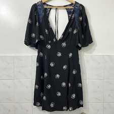 Free People Mockingbird 2 Black Lace Open Back Whimsigoth Romantic Mini Dress
