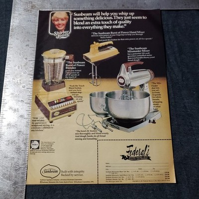 Vintage 1976 Sunbeam Small Appliances Print Ad Hand Mixer Blender Mixmaster