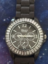 Geneva Platinum Brown Band And Dial Rhinestone Bezel Women s Quartz Watch