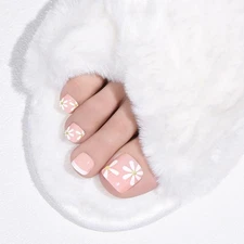 evpct French Press on Toe Nails Square Short, Pink + White Tip French Press o...