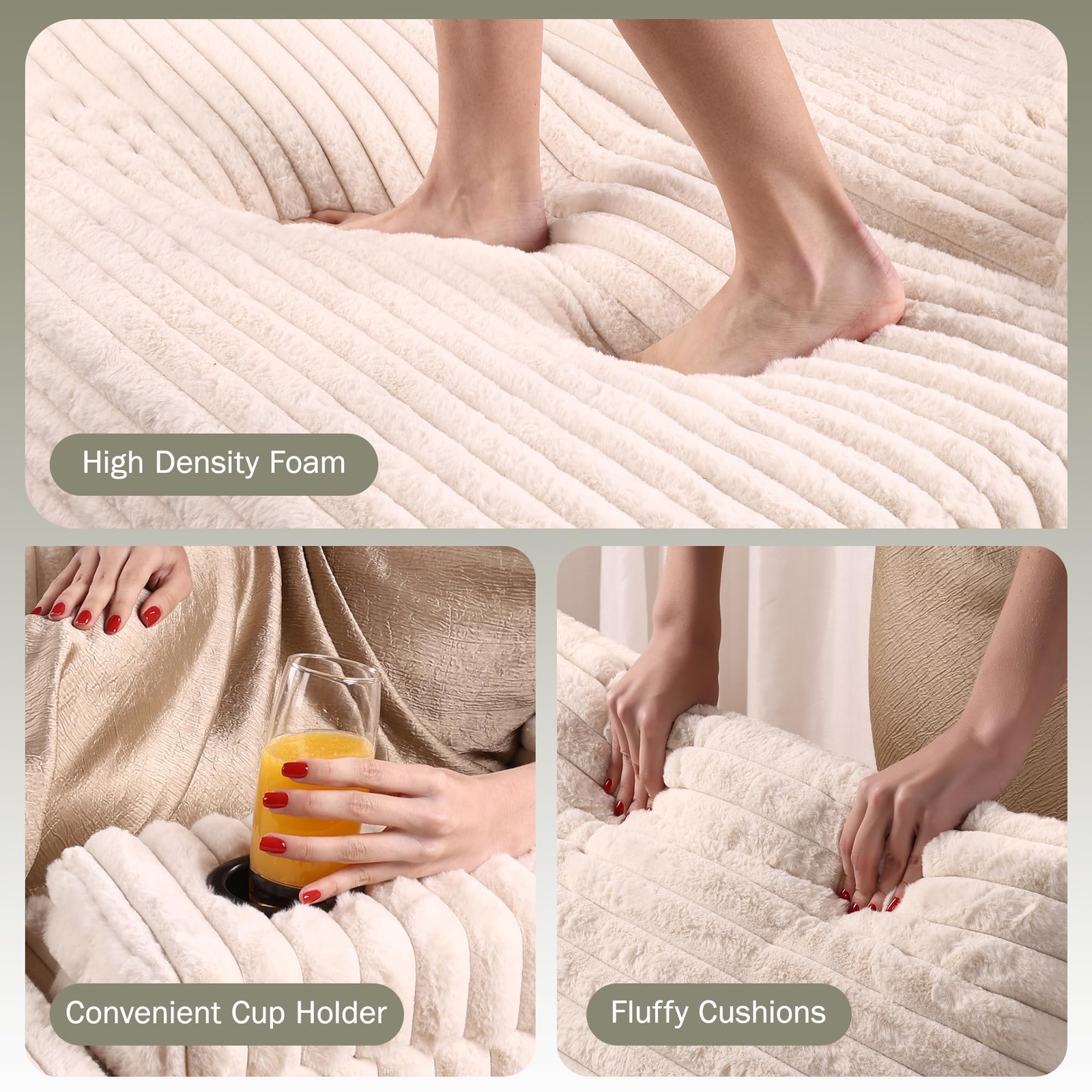 Oversized Chaise Lounge Chair Indoor with Storage Ottoman, Upholstered Cordur...