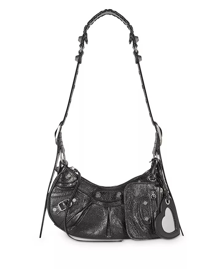 Balenciaga — BALENCIAGA XS Le Cagole Black Leather Studded Mini Crossbody Shoulder Bag