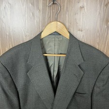 Stafford Sport Coat Mens 48L Brown Black Microcheck Polyester Wool Two Buttons