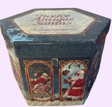 Twelve Antique Ball Santas Christmas Ornaments 1995 C&F Enterprises Original Box