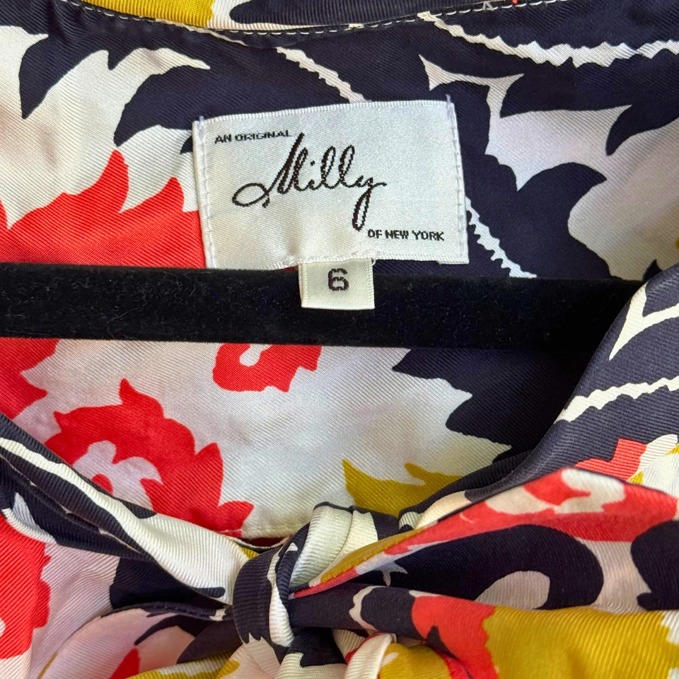 Blusa Floral de Seda Milly New York Talla 6 Sin Mangas Cuello Atado Top Hecha en EE. UU. Foto 4 de 4