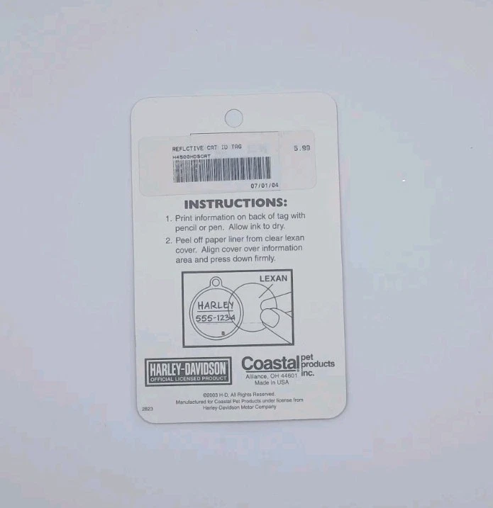 Harley Davidson Pet CAT I.D. nueva Etiqueta reflectante con logotipo de latón macizo niquelado  Foto 2 de 2