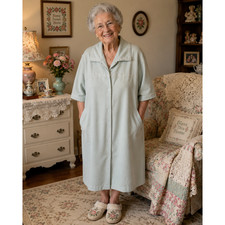 Vintage Mint Green Snap Front House Coat Robe MuuMuu Grannycore Cottagecore L