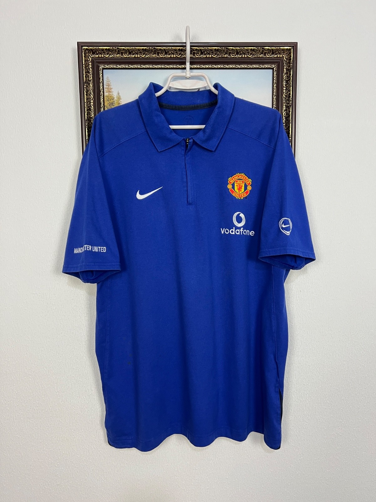 Vintage Nike Manchester United Football Train Polo Shirt Blue Jersey Mens Sz XL