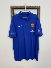 Vintage Nike Manchester United Football Train Polo Shirt Blue Jersey Mens Sz XL